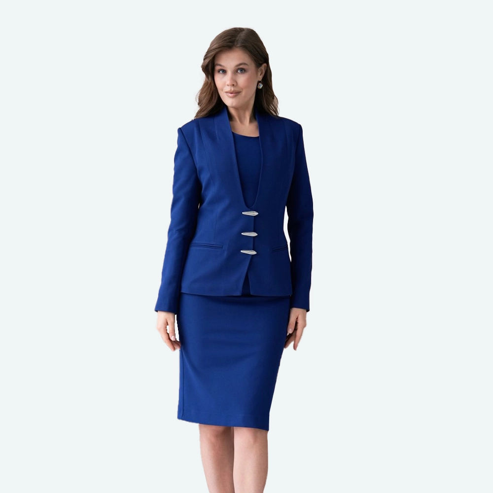 Женски тегет костум-фустан со копчиња