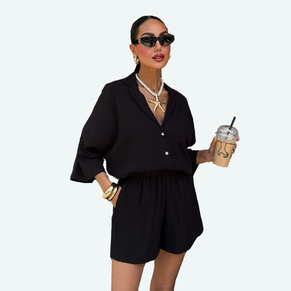 Летен комплет кратки панталони и кошула - црна боја