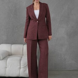 Елегантен женски комплет – сако и панталони, бордо нијанса