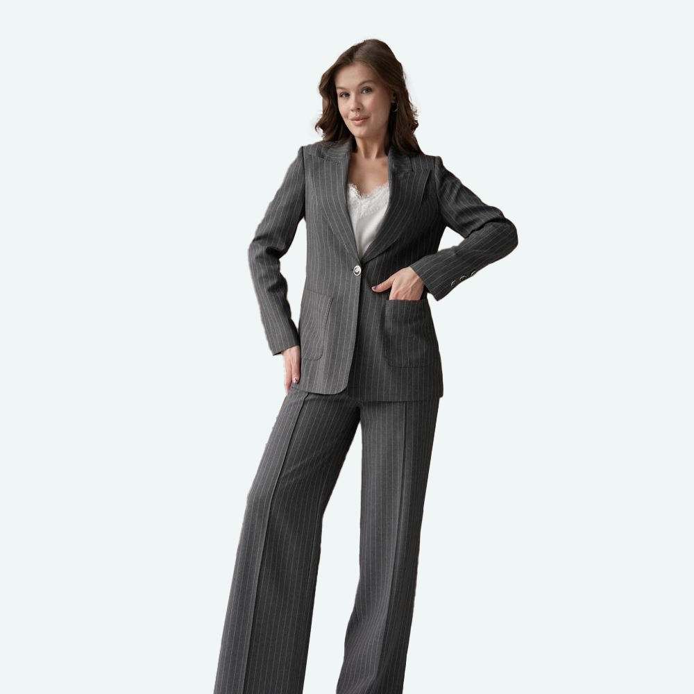 Елегантен женски костим со линии – сива нијанса