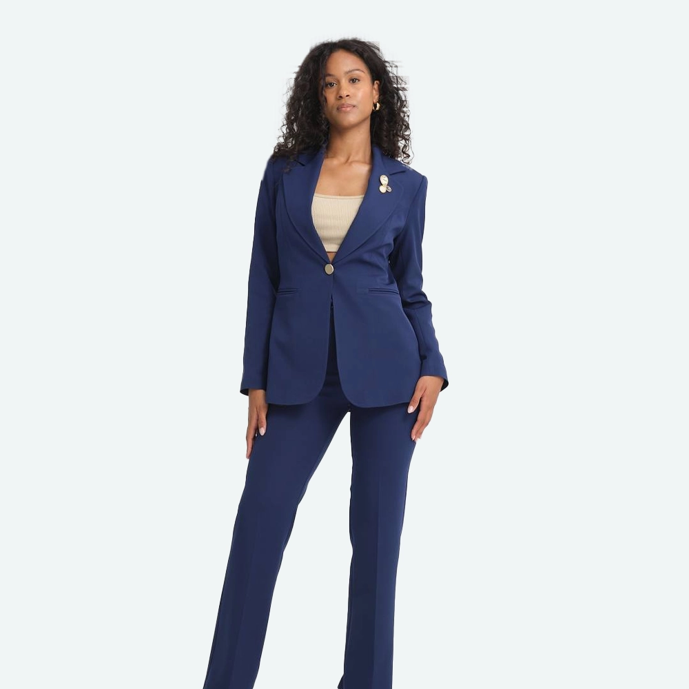 Женски костум сако со панталони – тегет боја