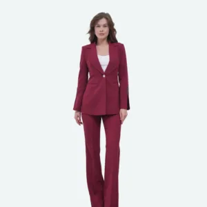 Женски костум со рачен додаток и панталони со широка ногавица – циклама боја